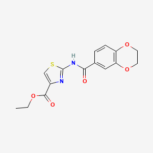 molecular formula C15H14N2O5S B2426638 2-(2,3-二氢苯并[b][1,4]二氧杂环-6-甲酰胺)噻唑-4-甲酸乙酯 CAS No. 477551-73-8