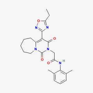 molecular formula C23H27N5O4 B2426645 N-(2,6-dimethylphenyl)-2-[4-(5-ethyl-1,2,4-oxadiazol-3-yl)-1,3-dioxo-3,5,6,7,8,9-hexahydropyrimido[1,6-a]azepin-2(1H)-yl]acetamide CAS No. 1775345-70-4