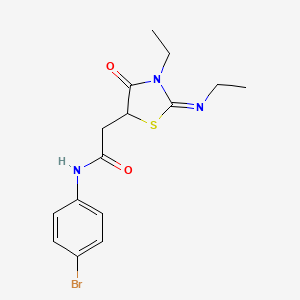 molecular formula C15H18BrN3O2S B2426665 N-(4-bromophenyl)-2-[(2E)-3-ethyl-2-(ethylimino)-4-oxo-1,3-thiazolidin-5-yl]acetamide CAS No. 691376-85-9