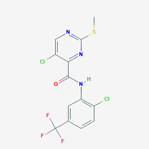molecular formula C13H8Cl2F3N3OS B2426671 5-chloro-N-[2-chloro-5-(trifluoromethyl)phenyl]-2-(methylsulfanyl)pyrimidine-4-carboxamide CAS No. 708979-61-7