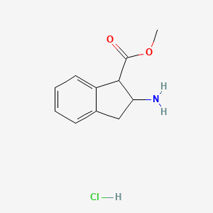 molecular formula C11H14ClNO2 B2426724 Methyl 2-amino-2,3-dihydro-1H-indene-1-carboxylate;hydrochloride CAS No. 158804-38-7