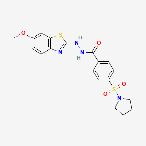 molecular formula C19H20N4O4S2 B2426728 N'-(6-methoxybenzo[d]thiazol-2-yl)-4-(pyrrolidin-1-ylsulfonyl)benzohydrazide CAS No. 851979-75-4