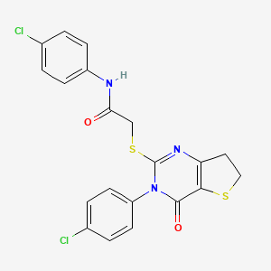 molecular formula C20H15Cl2N3O2S2 B2426753 N-(4-chlorophenyl)-2-((3-(4-chlorophenyl)-4-oxo-3,4,6,7-tetrahydrothieno[3,2-d]pyrimidin-2-yl)thio)acetamide CAS No. 687565-49-7