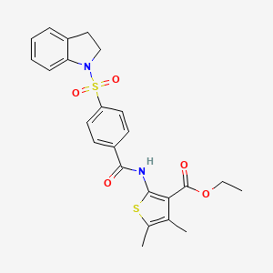 molecular formula C24H24N2O5S2 B2426757 Ethyl 2-(4-(indolin-1-ylsulfonyl)benzamido)-4,5-dimethylthiophene-3-carboxylate CAS No. 476641-26-6