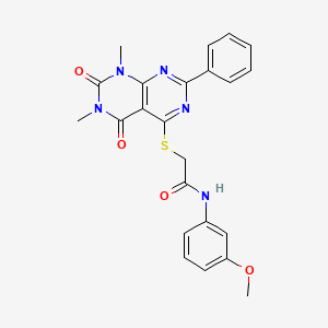 molecular formula C23H21N5O4S B2426774 2-((6,8-dimethyl-5,7-dioxo-2-phenyl-5,6,7,8-tetrahydropyrimido[4,5-d]pyrimidin-4-yl)thio)-N-(3-methoxyphenyl)acetamide CAS No. 906232-02-8