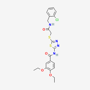 molecular formula C22H23ClN4O4S2 B2426778 N-(5-((2-((2-chlorobenzyl)amino)-2-oxoethyl)thio)-1,3,4-thiadiazol-2-yl)-3,4-diethoxybenzamide CAS No. 896033-34-4