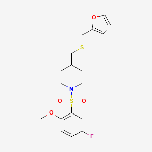 molecular formula C18H22FNO4S2 B2426780 1-((5-Fluoro-2-methoxyphenyl)sulfonyl)-4-(((furan-2-ylmethyl)thio)methyl)piperidine CAS No. 1396848-61-5