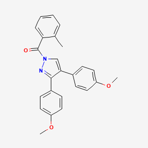 molecular formula C25H22N2O3 B2426818 [3,4-Bis(4-methoxyphenyl)pyrazol-1-yl]-(2-methylphenyl)methanone CAS No. 956796-38-6