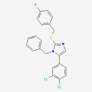 molecular formula C23H17Cl2FN2S B2426820 1-benzyl-5-(3,4-dichlorophenyl)-2-((4-fluorobenzyl)thio)-1H-imidazole CAS No. 1207026-60-5