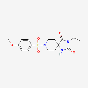 molecular formula C16H21N3O5S B2426822 3-Ethyl-8-((4-methoxyphenyl)sulfonyl)-1,3,8-triazaspiro[4.5]decane-2,4-dione CAS No. 942006-59-9