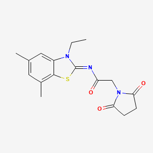 molecular formula C17H19N3O3S B2426867 (Z)-2-(2,5-二氧代吡咯烷-1-基)-N-(3-乙基-5,7-二甲基苯并[d]噻唑-2(3H)-亚甲基)乙酰胺 CAS No. 1164489-86-4