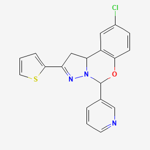 molecular formula C19H14ClN3OS B2426883 9-chloro-5-(pyridin-3-yl)-2-(thiophen-2-yl)-5,10b-dihydro-1H-benzo[e]pyrazolo[1,5-c][1,3]oxazine CAS No. 899746-21-5