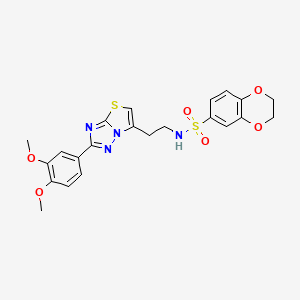 molecular formula C22H22N4O6S2 B2426889 N-(2-(2-(3,4-dimethoxyphenyl)thiazolo[3,2-b][1,2,4]triazol-6-yl)ethyl)-2,3-dihydrobenzo[b][1,4]dioxine-6-sulfonamide CAS No. 896012-31-0