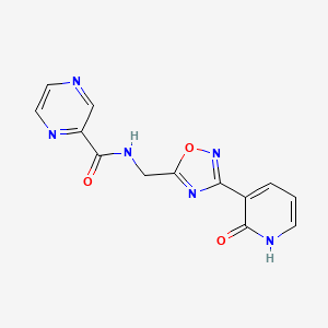molecular formula C13H10N6O3 B2426890 N-((3-(2-氧代-1,2-二氢吡啶-3-基)-1,2,4-恶二唑-5-基)甲基)吡嗪-2-甲酰胺 CAS No. 2034319-13-4