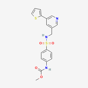 molecular formula C18H17N3O4S2 B2426904 甲基（4-（N-((5-（噻吩-2-基）吡啶-3-基）甲基）磺酰胺基）苯基）氨基甲酸酯 CAS No. 1904417-22-6