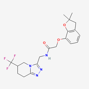 molecular formula C20H23F3N4O3 B2426910 2-((2,2-二甲基-2,3-二氢苯并呋喃-7-基)氧基)-N-((6-(三氟甲基)-5,6,7,8-四氢-[1,2,4]三唑并[4,3-a]吡啶-3-基)甲基)乙酰胺 CAS No. 2034293-58-6