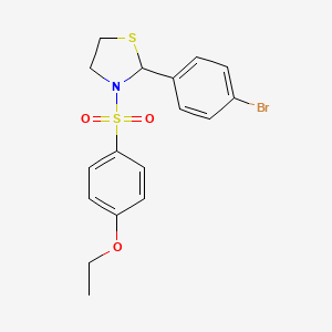 molecular formula C17H18BrNO3S2 B2426916 2-(4-Bromophenyl)-3-((4-ethoxyphenyl)sulfonyl)thiazolidine CAS No. 397283-92-0