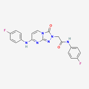 molecular formula C19H14F2N6O2 B2426934 2-[7-(4-fluoroanilino)-3-oxo[1,2,4]triazolo[4,3-a]pyrimidin-2(3H)-yl]-N~1~-(4-fluorophenyl)acetamide CAS No. 1251574-41-0