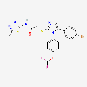 molecular formula C21H16BrF2N5O2S2 B2426941 2-((5-(4-bromophenyl)-1-(4-(difluoromethoxy)phenyl)-1H-imidazol-2-yl)thio)-N-(5-methyl-1,3,4-thiadiazol-2-yl)acetamide CAS No. 1226446-00-9