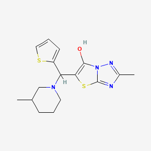 molecular formula C16H20N4OS2 B2426945 2-Methyl-5-((3-methylpiperidin-1-yl)(thiophen-2-yl)methyl)thiazolo[3,2-b][1,2,4]triazol-6-ol CAS No. 851970-14-4