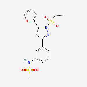 molecular formula C16H19N3O5S2 B2426973 N-[3-[2-ethylsulfonyl-3-(furan-2-yl)-3,4-dihydropyrazol-5-yl]phenyl]methanesulfonamide CAS No. 851782-29-1