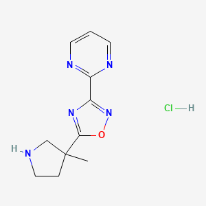 molecular formula C11H14ClN5O B2426976 5-(3-Methylpyrrolidin-3-yl)-3-pyrimidin-2-yl-1,2,4-oxadiazole;hydrochloride CAS No. 2260931-36-8
