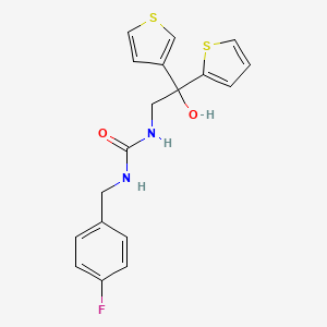 molecular formula C18H17FN2O2S2 B2426994 1-(4-Fluorobenzyl)-3-(2-hydroxy-2-(thiophen-2-yl)-2-(thiophen-3-yl)ethyl)urea CAS No. 2034591-08-5