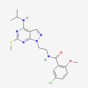 molecular formula C19H23ClN6O2S B2427005 5-chloro-N-(2-(4-(isopropylamino)-6-(methylthio)-1H-pyrazolo[3,4-d]pyrimidin-1-yl)ethyl)-2-methoxybenzamide CAS No. 946282-41-3
