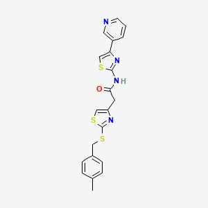 molecular formula C21H18N4OS3 B2427007 2-(2-((4-methylbenzyl)thio)thiazol-4-yl)-N-(4-(pyridin-3-yl)thiazol-2-yl)acetamide CAS No. 1206986-42-6