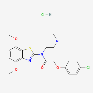 molecular formula C21H25Cl2N3O4S B2427031 2-(4-chlorophenoxy)-N-(4,7-dimethoxybenzo[d]thiazol-2-yl)-N-(2-(dimethylamino)ethyl)acetamide hydrochloride CAS No. 1215786-33-6