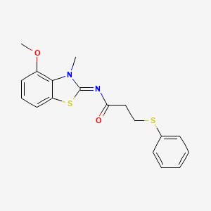 (E)-N-(4-methoxy-3-methylbenzo[d]thiazol-2(3H)-ylidene)-3-(phenylthio)propanamide