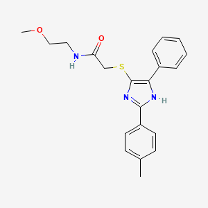 molecular formula C21H23N3O2S B2427046 N-(2-甲氧基乙基)-2-((5-苯基-2-(对甲苯基)-1H-咪唑-4-基)硫代)乙酰胺 CAS No. 901259-24-3