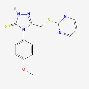 molecular formula C14H13N5OS2 B2427051 4-(4-methoxyphenyl)-3-(pyrimidin-2-ylsulfanylmethyl)-1H-1,2,4-triazole-5-thione CAS No. 887205-32-5