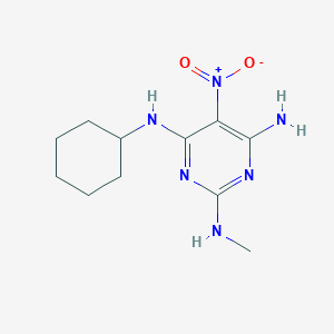molecular formula C11H18N6O2 B2427052 4-N-cyclohexyl-2-N-methyl-5-nitropyrimidine-2,4,6-triamine CAS No. 672343-50-9