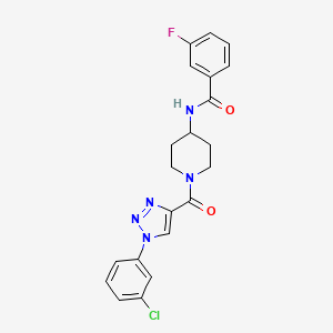 molecular formula C21H19ClFN5O2 B2427055 N-(1-(1-(3-chlorophenyl)-1H-1,2,3-triazole-4-carbonyl)piperidin-4-yl)-3-fluorobenzamide CAS No. 1251550-65-8