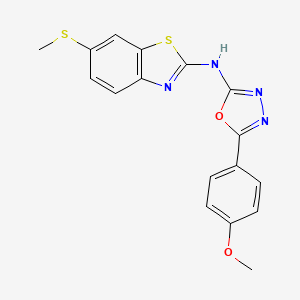 molecular formula C17H14N4O2S2 B2427064 5-(4-methoxyphenyl)-N-(6-methylsulfanyl-1,3-benzothiazol-2-yl)-1,3,4-oxadiazol-2-amine CAS No. 891084-89-2