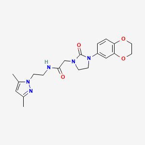 molecular formula C20H25N5O4 B2427066 2-(3-(2,3-二氢苯并[b][1,4]二噁英-6-基)-2-氧代咪唑烷-1-基)-N-(2-(3,5-二甲基-1H-吡唑-1-基)乙基)乙酰胺 CAS No. 1286703-95-4
