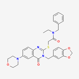 molecular formula C31H32N4O5S B2427097 2-[3-(1,3-苯并二氧杂环-5-基甲基)-6-吗啉-4-基-4-氧代喹唑啉-2-基]硫烷基-N-苄基-N-乙基乙酰胺 CAS No. 689772-73-4