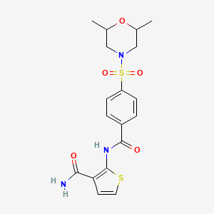 molecular formula C18H21N3O5S2 B2427136 2-[[[4-[(2,6-Dimethyl-4-morpholinyl)sulfonyl]phenyl]-oxomethyl]amino]-3-thiophenecarboxamide CAS No. 864940-80-7