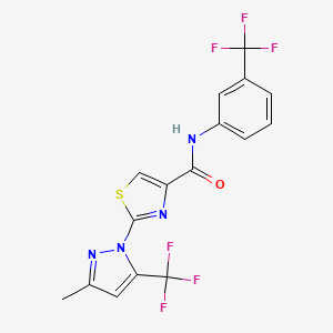 molecular formula C16H10F6N4OS B2427146 2-[3-methyl-5-(trifluoromethyl)-1H-pyrazol-1-yl]-N-[3-(trifluoromethyl)phenyl]-1,3-thiazole-4-carboxamide CAS No. 955962-75-1