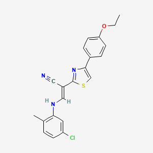 molecular formula C21H18ClN3OS B2427153 (E)-3-((5-氯-2-甲苯基)氨基)-2-(4-(4-乙氧苯基)噻唑-2-基)丙烯腈 CAS No. 683258-01-7