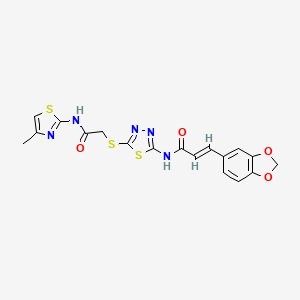 (E)-3-(benzo[d][1,3]dioxol-5-yl)-N-(5-((2-((4-methylthiazol-2-yl)amino)-2-oxoethyl)thio)-1,3,4-thiadiazol-2-yl)acrylamide