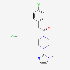 molecular formula C16H20Cl2N4O B2427223 2-(4-氯苯基)-1-(4-(1-甲基-1H-咪唑-2-基)哌嗪-1-基)乙酮盐酸盐 CAS No. 1189980-78-6