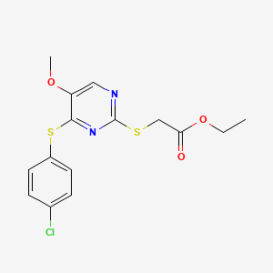 Ethyl 2-((4-((4-chlorophenyl)sulfanyl)-5-methoxy-2-pyrimidinyl)sulfanyl)acetate