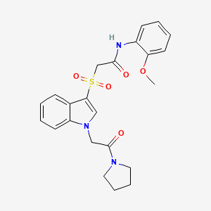 N-(2-methoxyphenyl)-2-((1-(2-oxo-2-(pyrrolidin-1-yl)ethyl)-1H-indol-3-yl)sulfonyl)acetamide