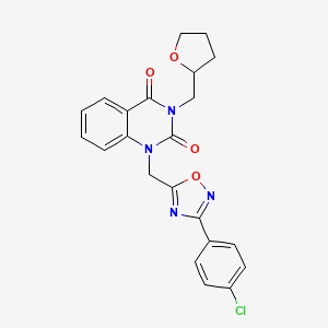 molecular formula C22H19ClN4O4 B2427280 1-((3-(4-chlorophenyl)-1,2,4-oxadiazol-5-yl)methyl)-3-((tetrahydrofuran-2-yl)methyl)quinazoline-2,4(1H,3H)-dione CAS No. 1105240-61-6