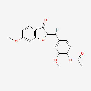 molecular formula C19H16O6 B2427285 (Z)-2-甲氧基-4-((6-甲氧基-3-氧代苯并呋喃-2(3H)-亚甲基)甲基)苯基乙酸酯 CAS No. 869078-78-4