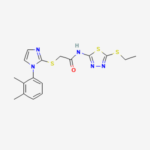 molecular formula C17H19N5OS3 B2427289 2-{[1-(2,3-二甲苯基)-1H-咪唑-2-基]硫代}-N-[5-(乙基硫代)-1,3,4-噻二唑-2-基]乙酰胺 CAS No. 851131-43-6