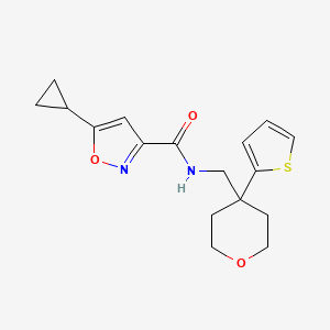 molecular formula C17H20N2O3S B2427303 5-环丙基-N-((4-(噻吩-2-基)四氢-2H-吡喃-4-基)甲基)异恶唑-3-甲酰胺 CAS No. 1396782-07-2