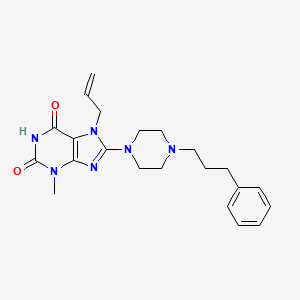 molecular formula C22H28N6O2 B2427309 3-Methyl-8-[4-(3-phenylpropyl)piperazin-1-yl]-7-prop-2-enylpurine-2,6-dione CAS No. 878430-40-1